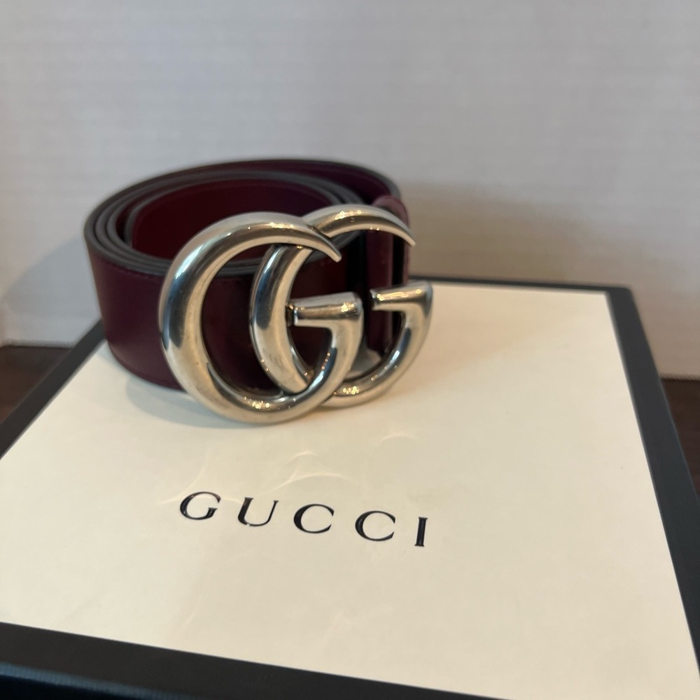 Gucci Burgundy Belt with Silver Buckle